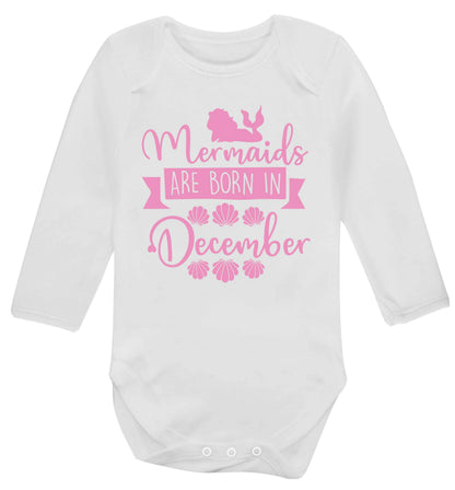 Mermaids are born in December Baby Vest long sleeved white 6-12 months