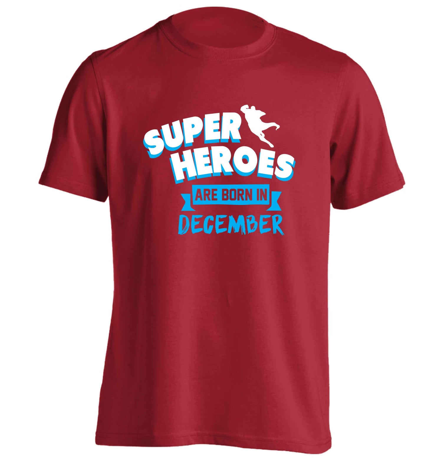 Superheroes are born in December adults unisex red Tshirt 2XL
