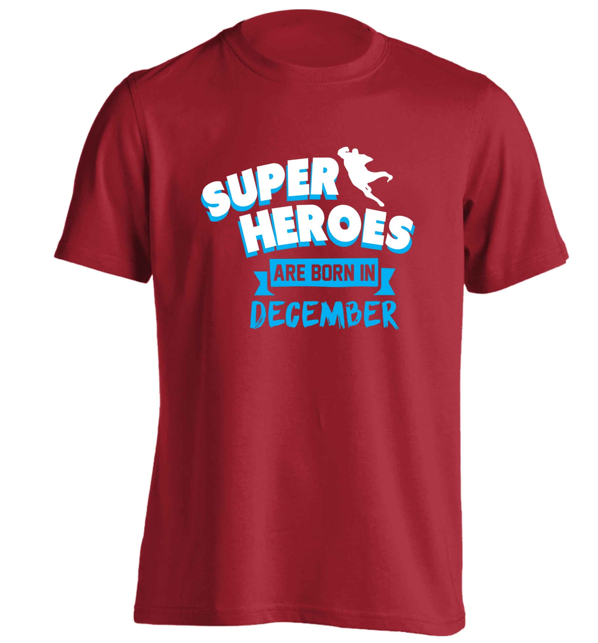 Superheroes are born in December adults unisex red Tshirt 2XL