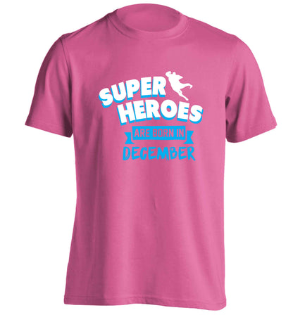 Superheroes are born in December adults unisex pink Tshirt 2XL