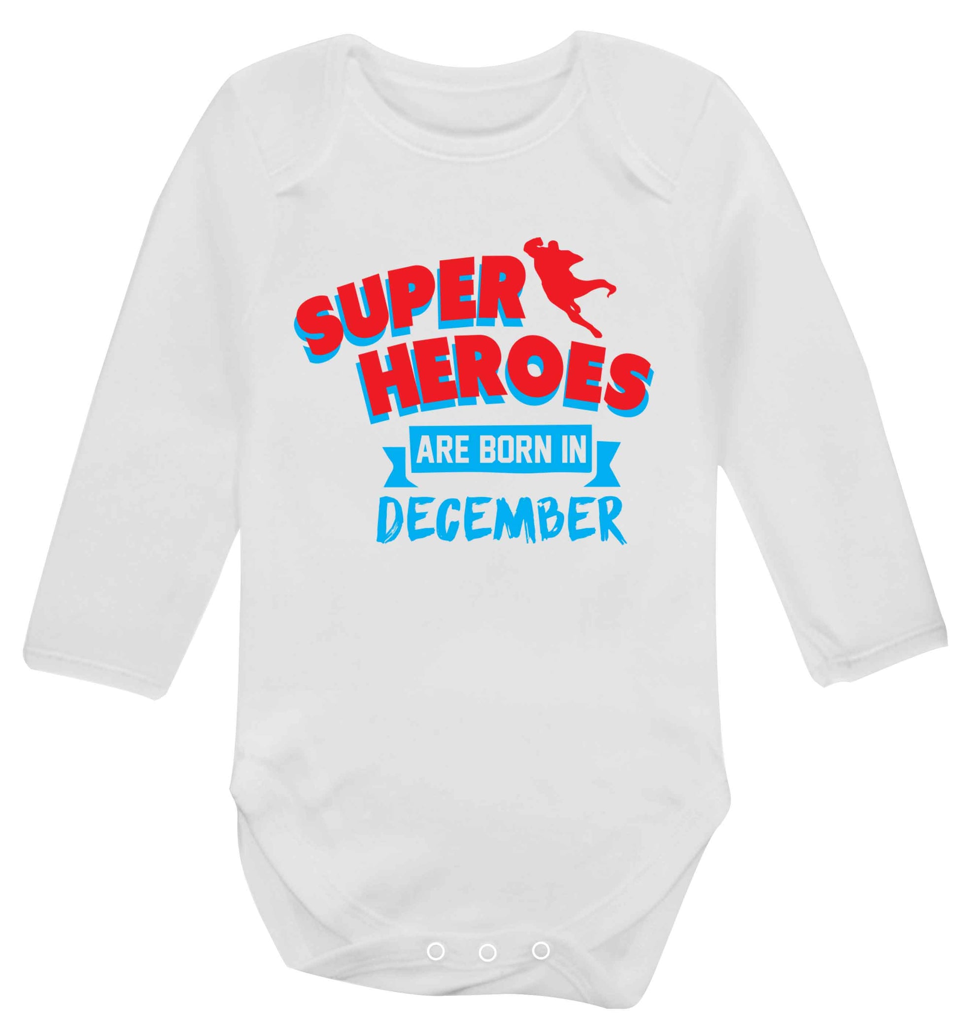 Superheroes are born in December Baby Vest long sleeved white 6-12 months
