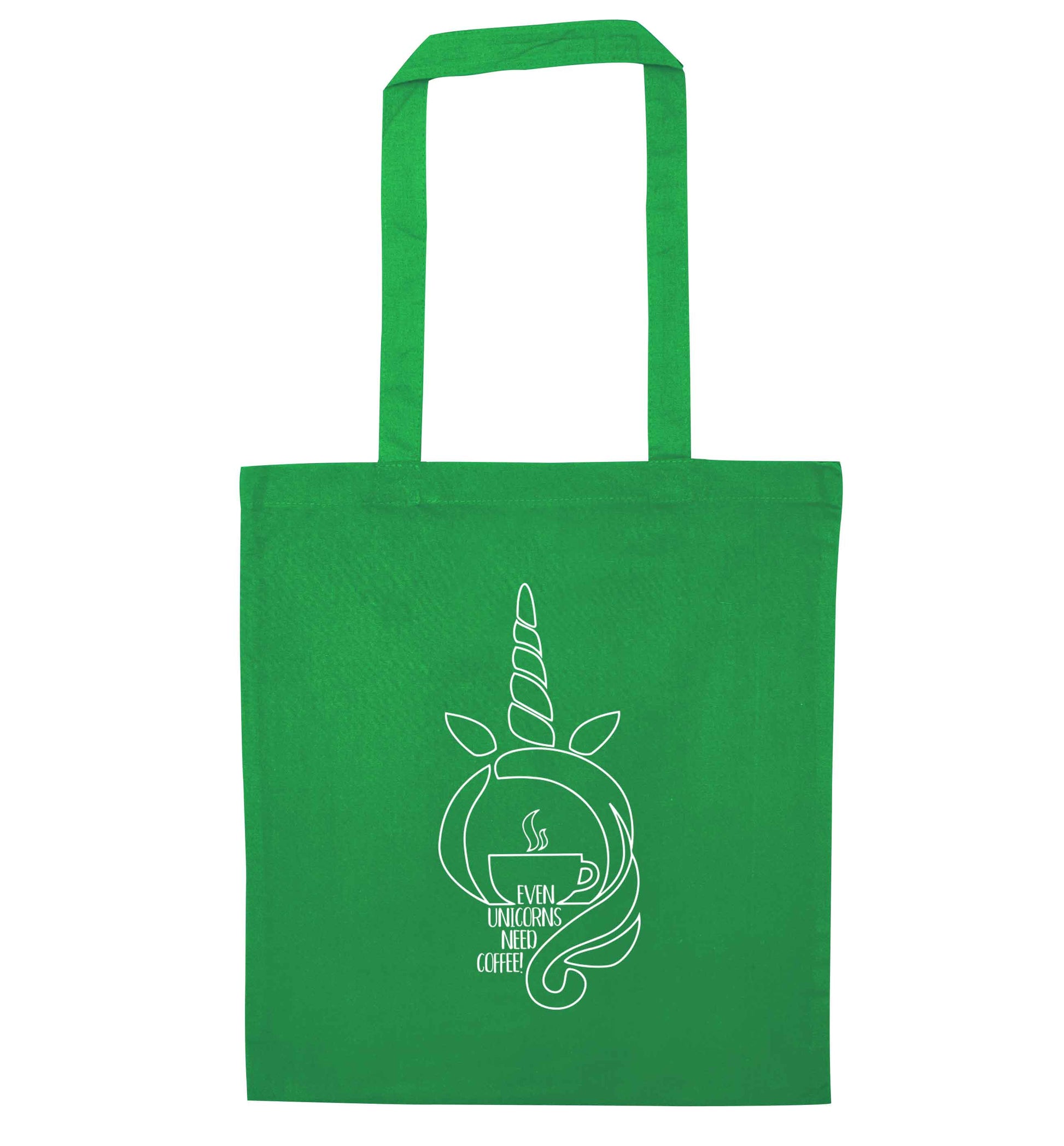 Unicorns need coffee too green tote bag