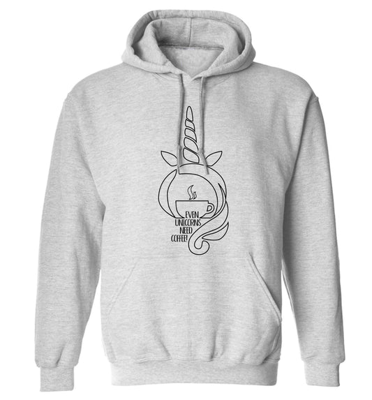 Unicorns need coffee too adults unisex grey hoodie 2XL
