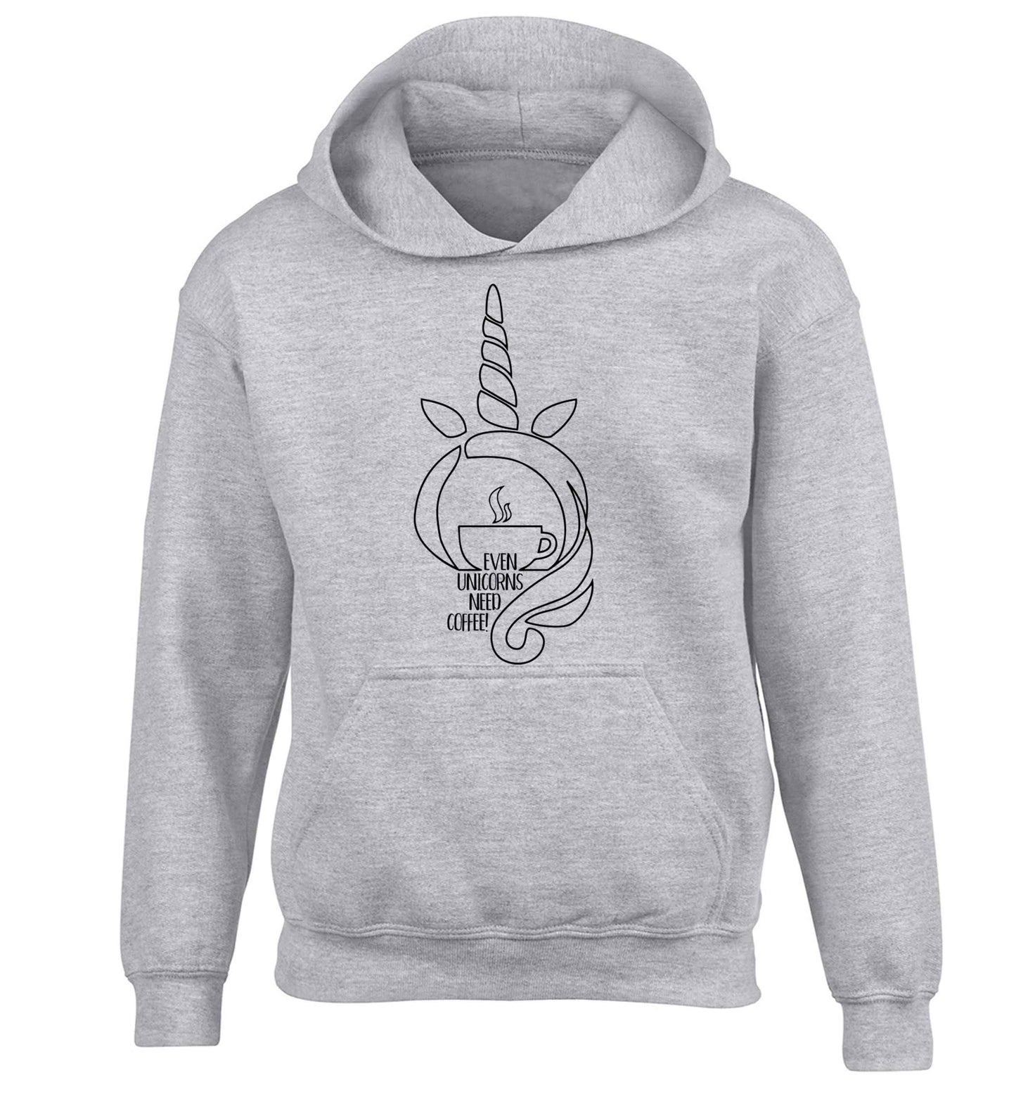 Unicorns need coffee too children's grey hoodie 12-13 Years