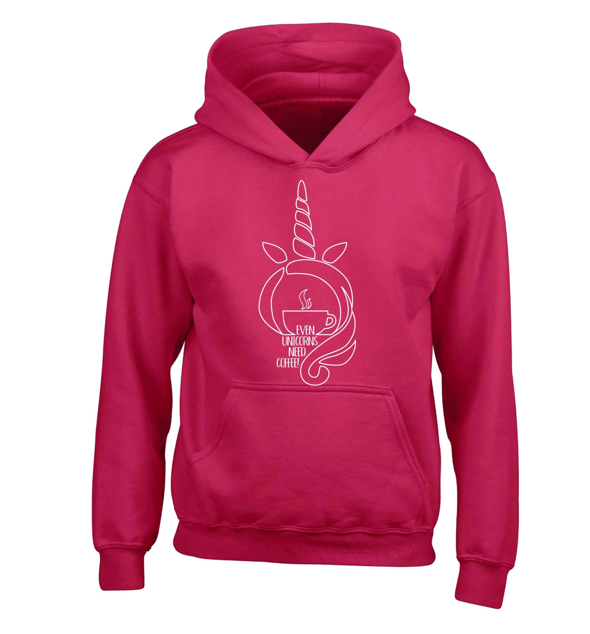 Unicorns need coffee too children's pink hoodie 12-13 Years