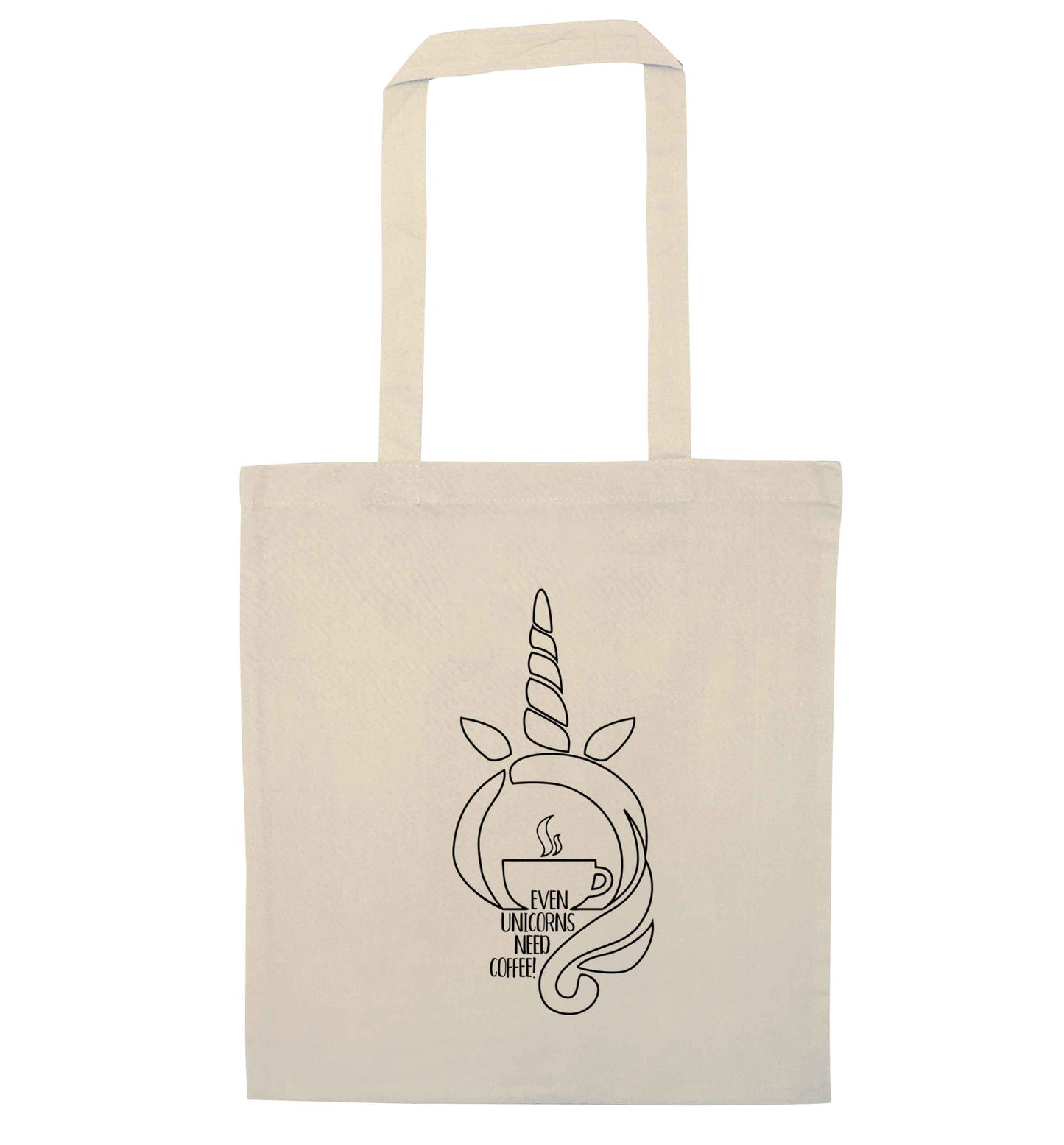 Unicorns need coffee too natural tote bag