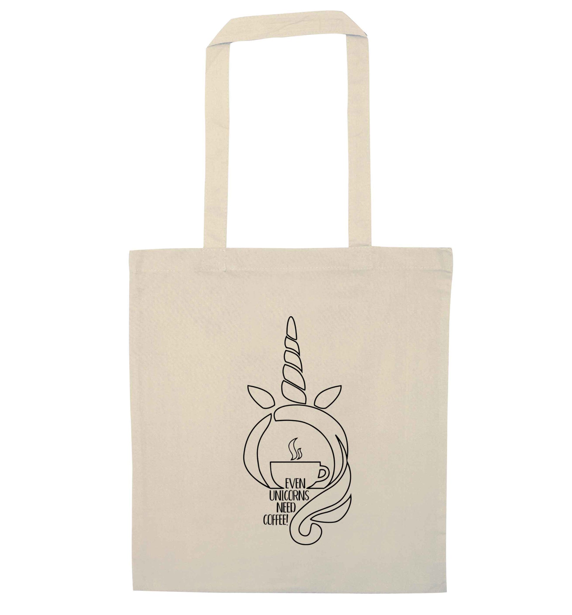 Unicorns need coffee too natural tote bag