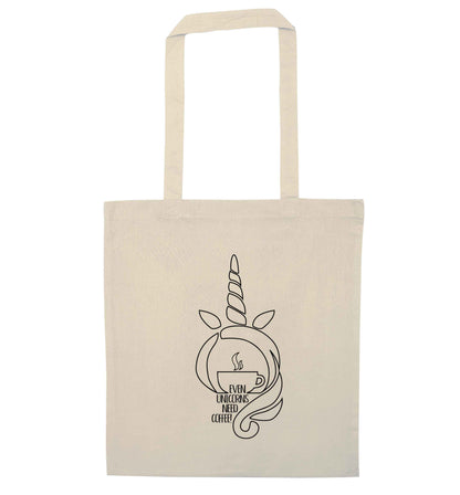 Unicorns need coffee too natural tote bag