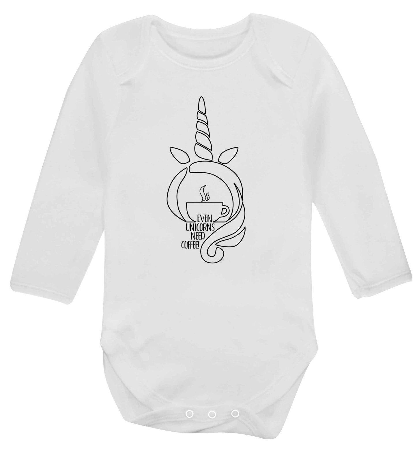 Unicorns need coffee too Baby Vest long sleeved white 6-12 months