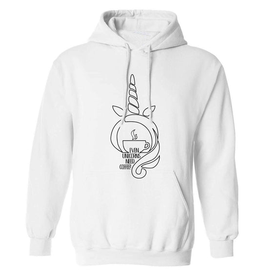 Unicorns need coffee too adults unisex white hoodie 2XL