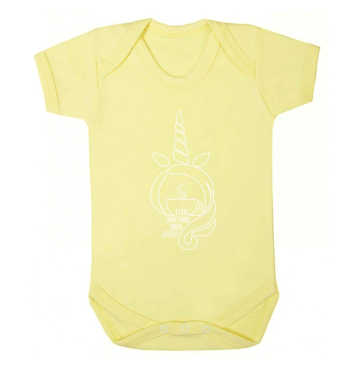 Unicorns need coffee too Baby Vest pale yellow 18-24 months
