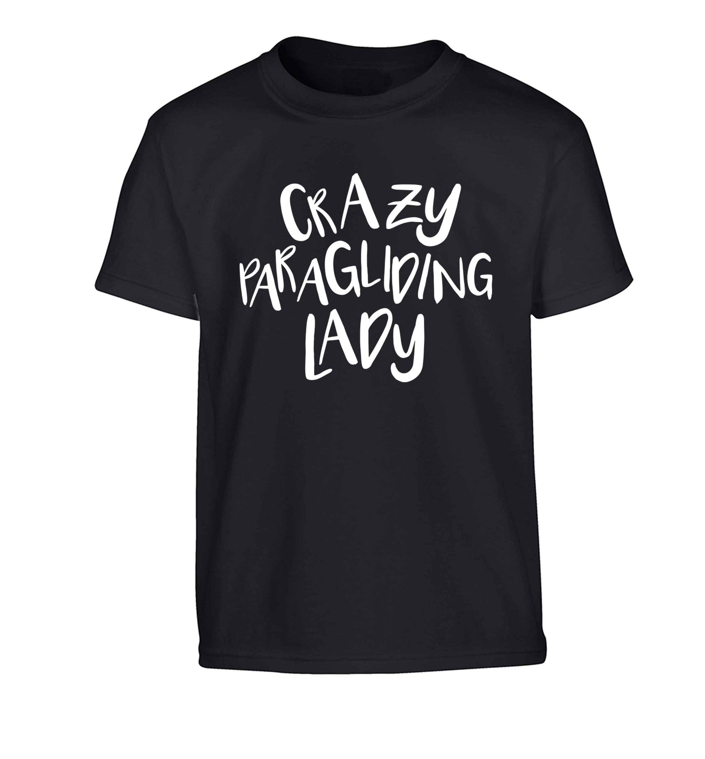 Crazy paragliding lady Children's black Tshirt 12-13 Years