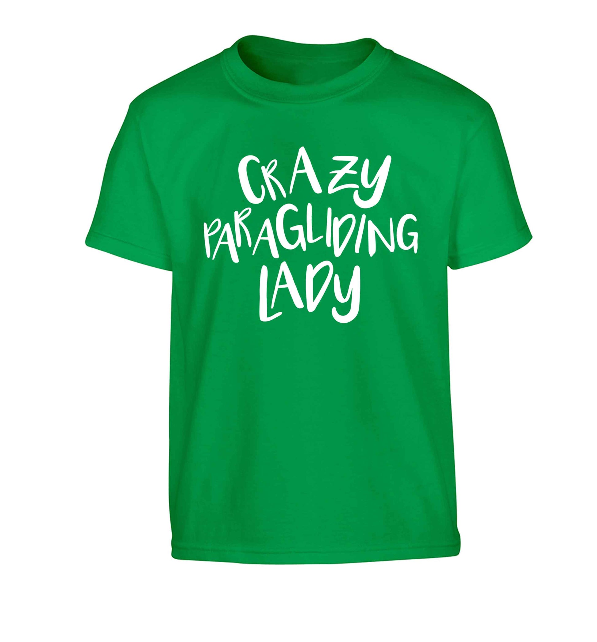 Crazy paragliding lady Children's green Tshirt 12-13 Years