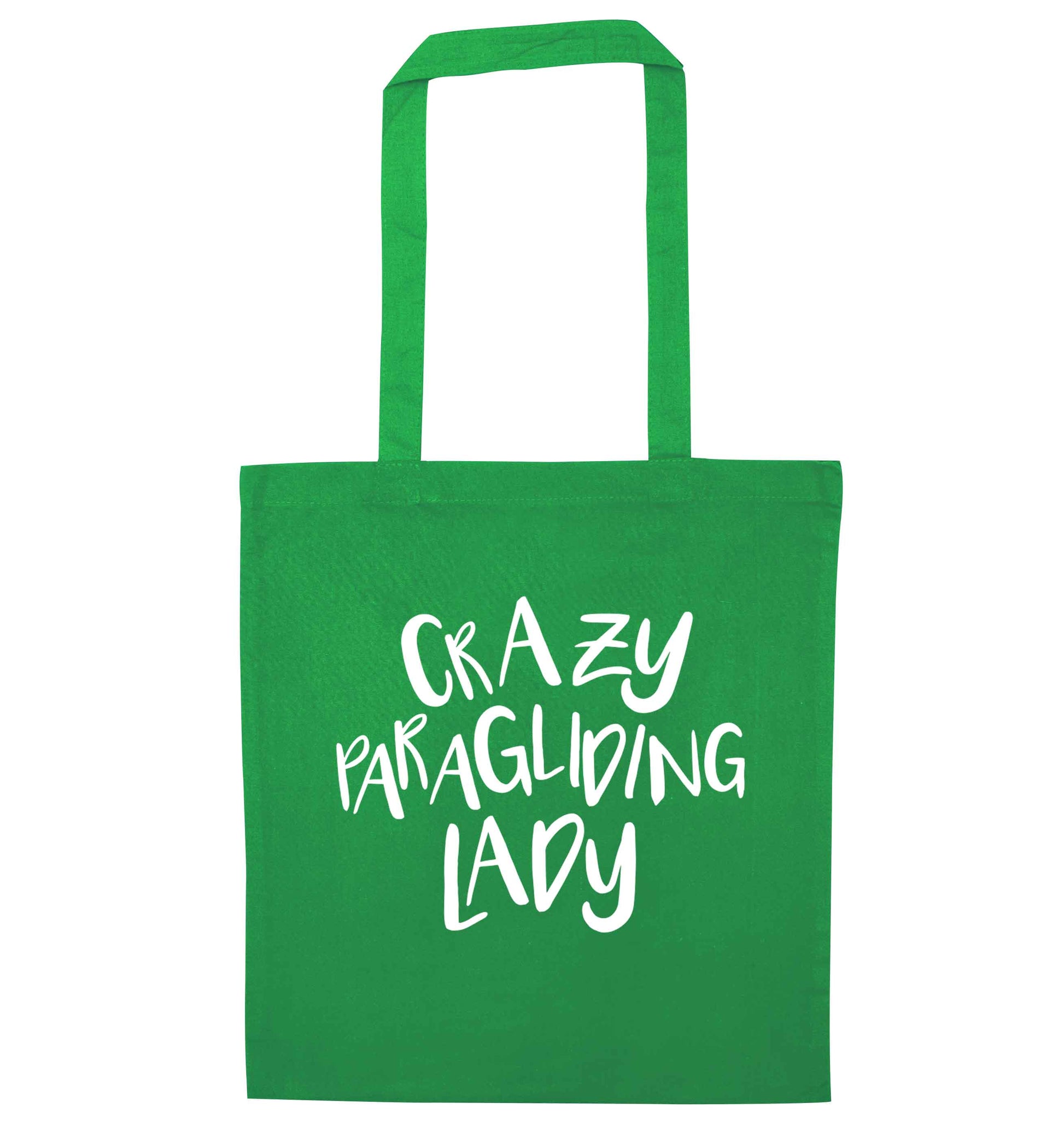 Crazy paragliding lady green tote bag