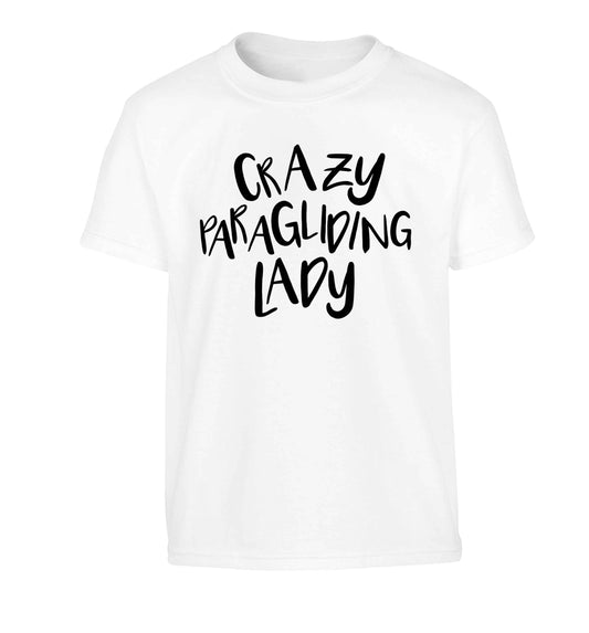 Crazy paragliding lady Children's white Tshirt 12-13 Years