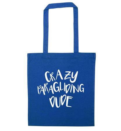 Crazy paragliding dude blue tote bag