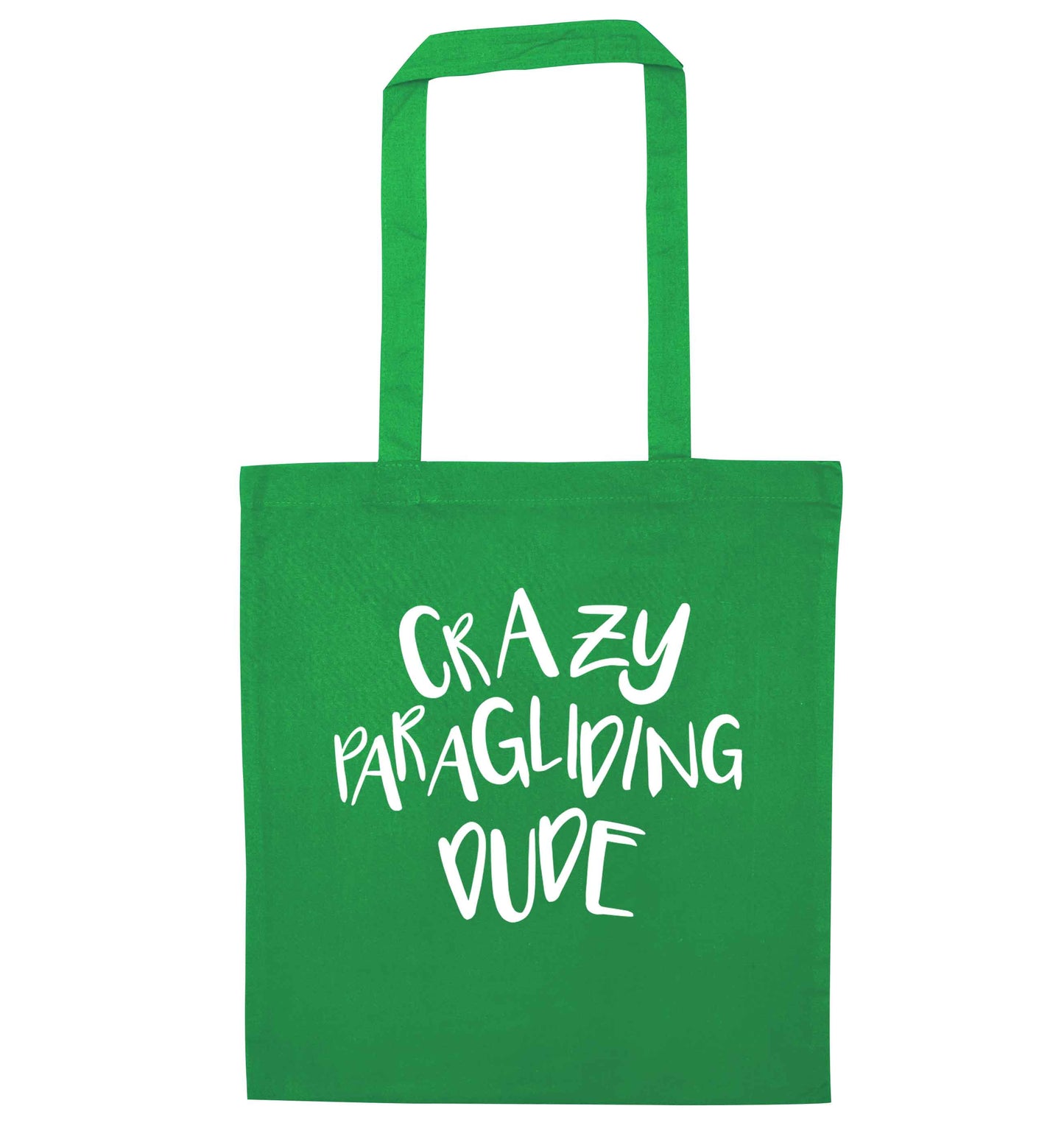 Crazy paragliding dude green tote bag