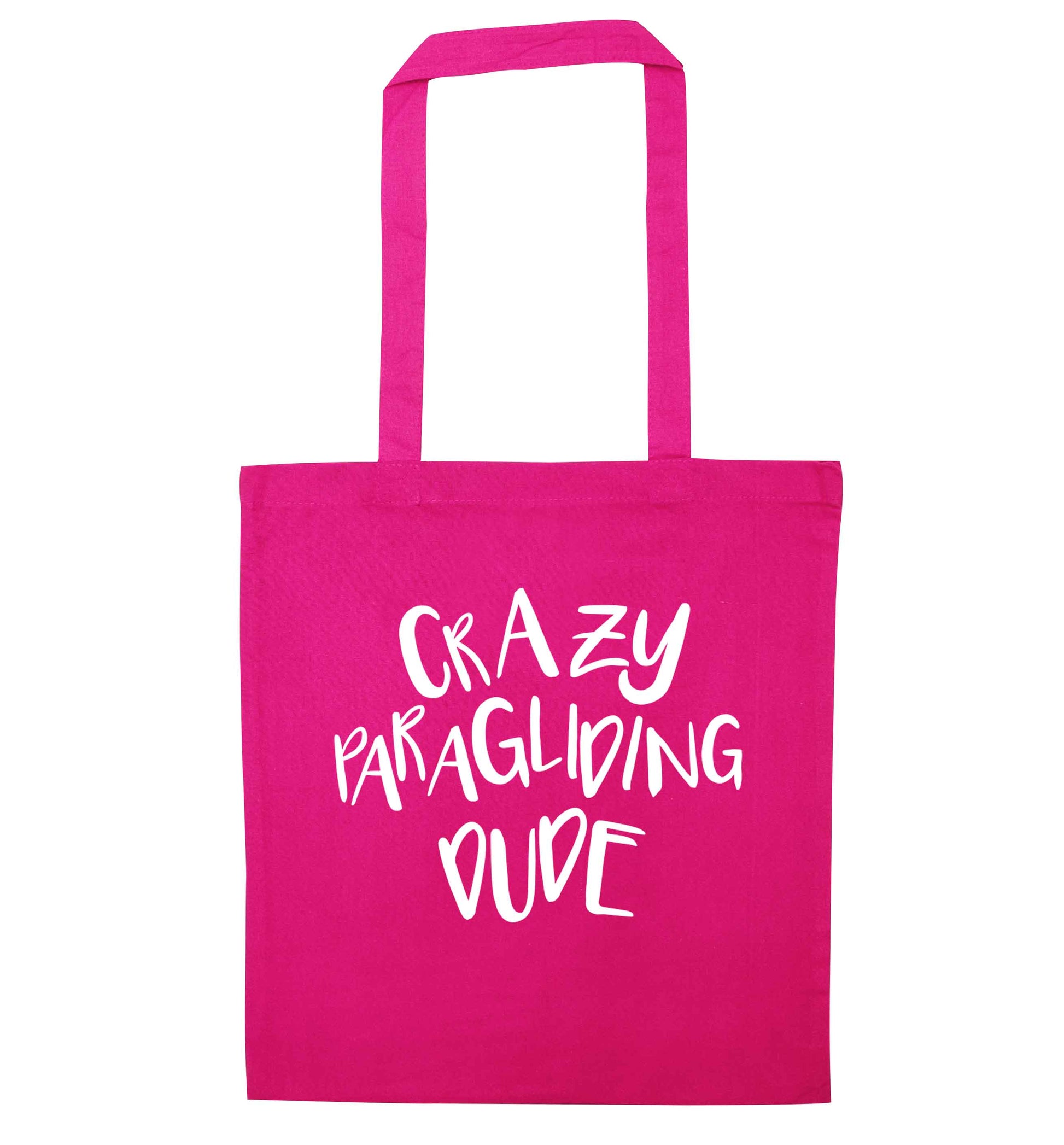 Crazy paragliding dude pink tote bag