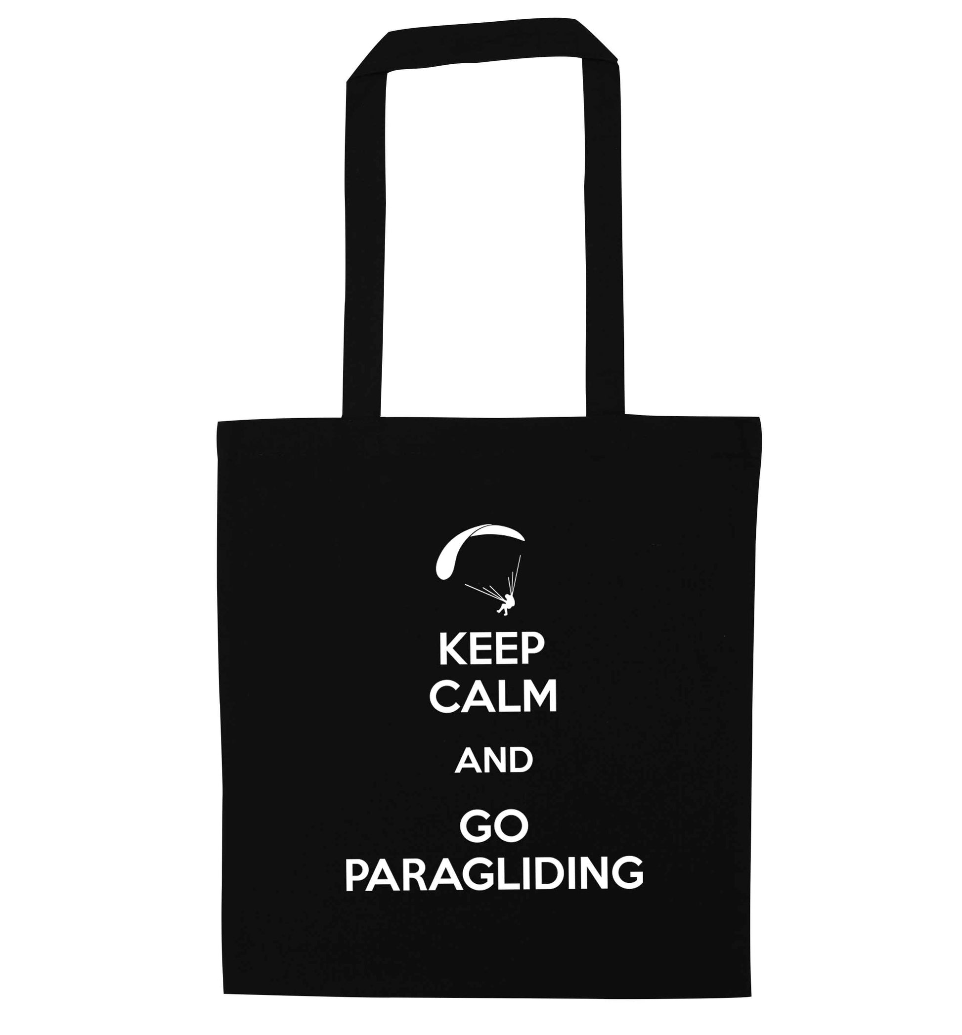 Keep calm and go paragliding black tote bag