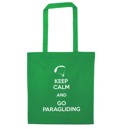 Keep calm and go paragliding green tote bag