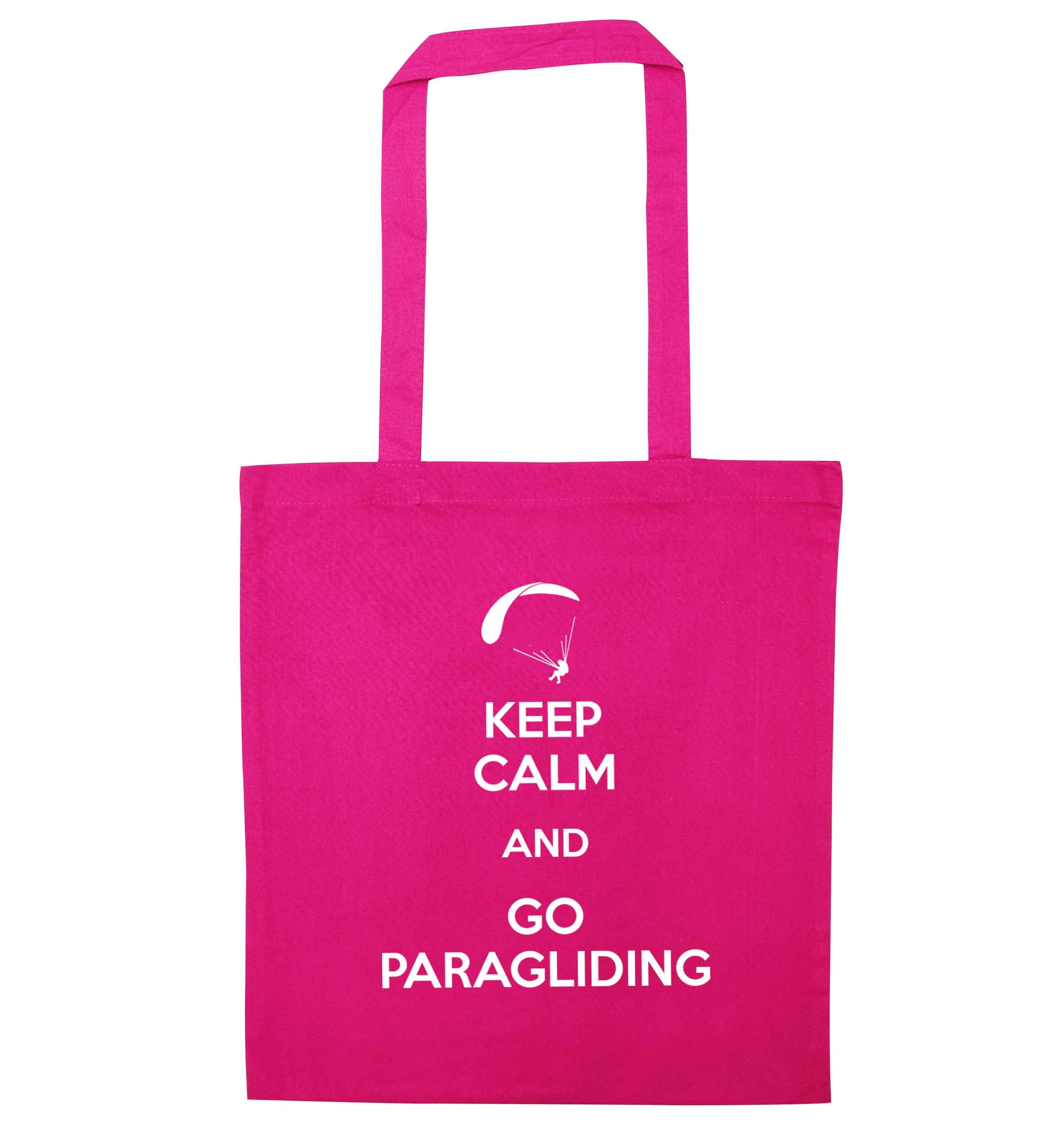 Keep calm and go paragliding pink tote bag