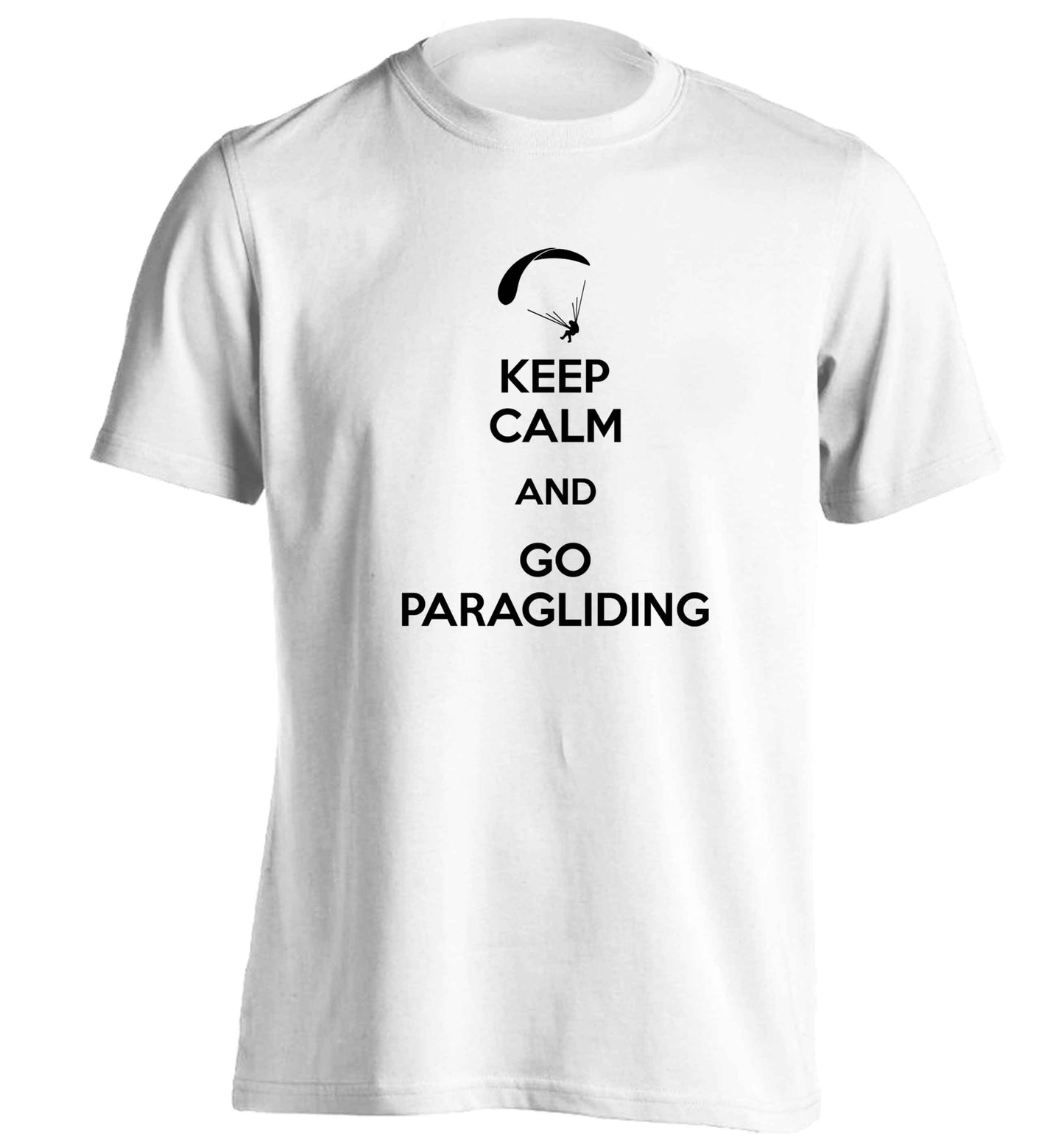 Keep calm and go paragliding adults unisex white Tshirt 2XL