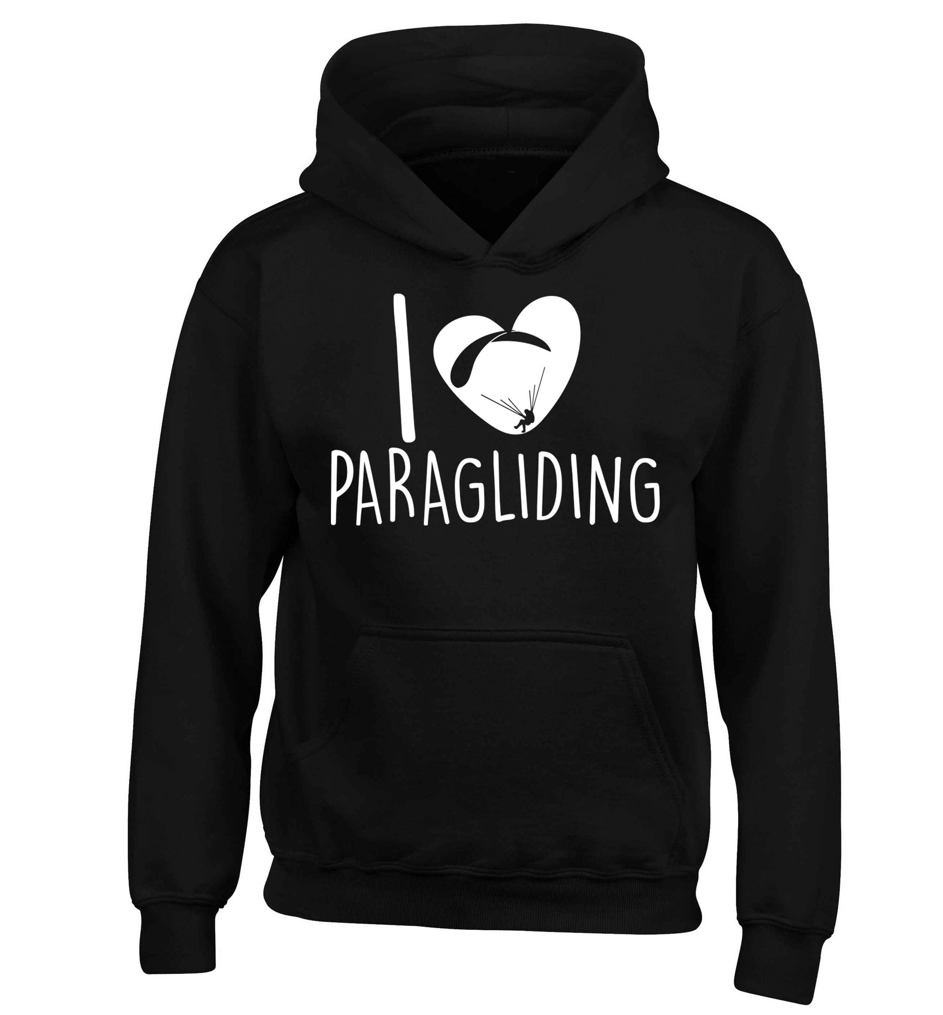 I love paragliding children's black hoodie 12-13 Years