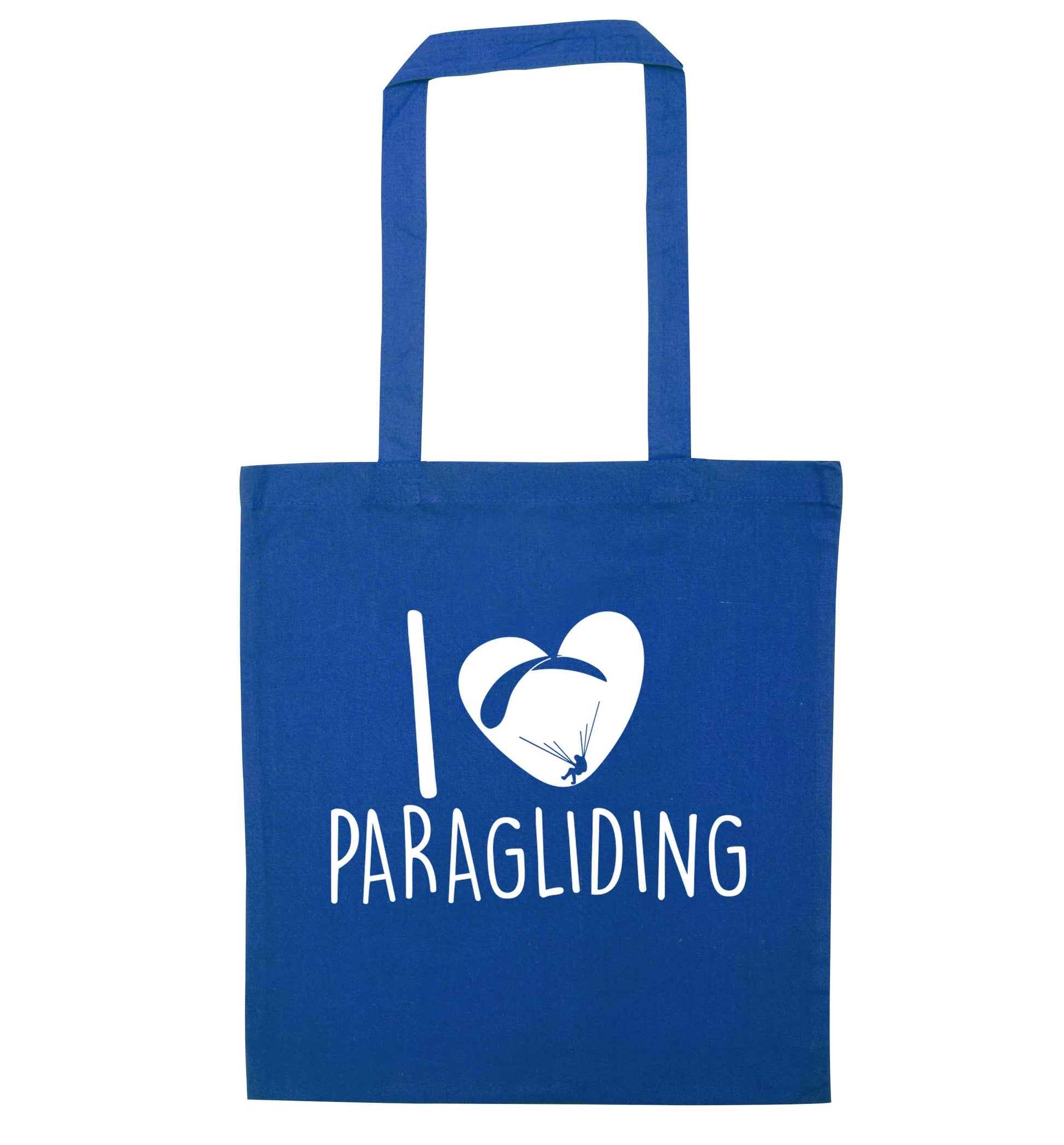 I love paragliding blue tote bag