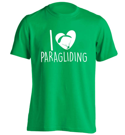 I love paragliding adults unisex green Tshirt 2XL