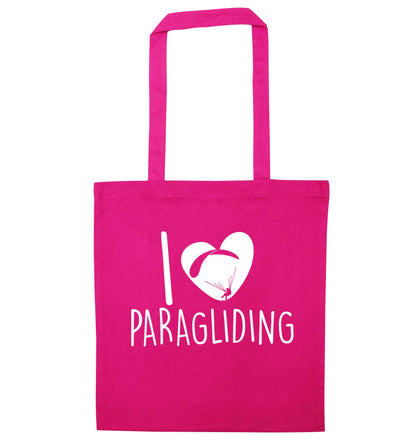 I love paragliding pink tote bag