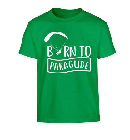 Born to paraglide Children's green Tshirt 12-13 Years