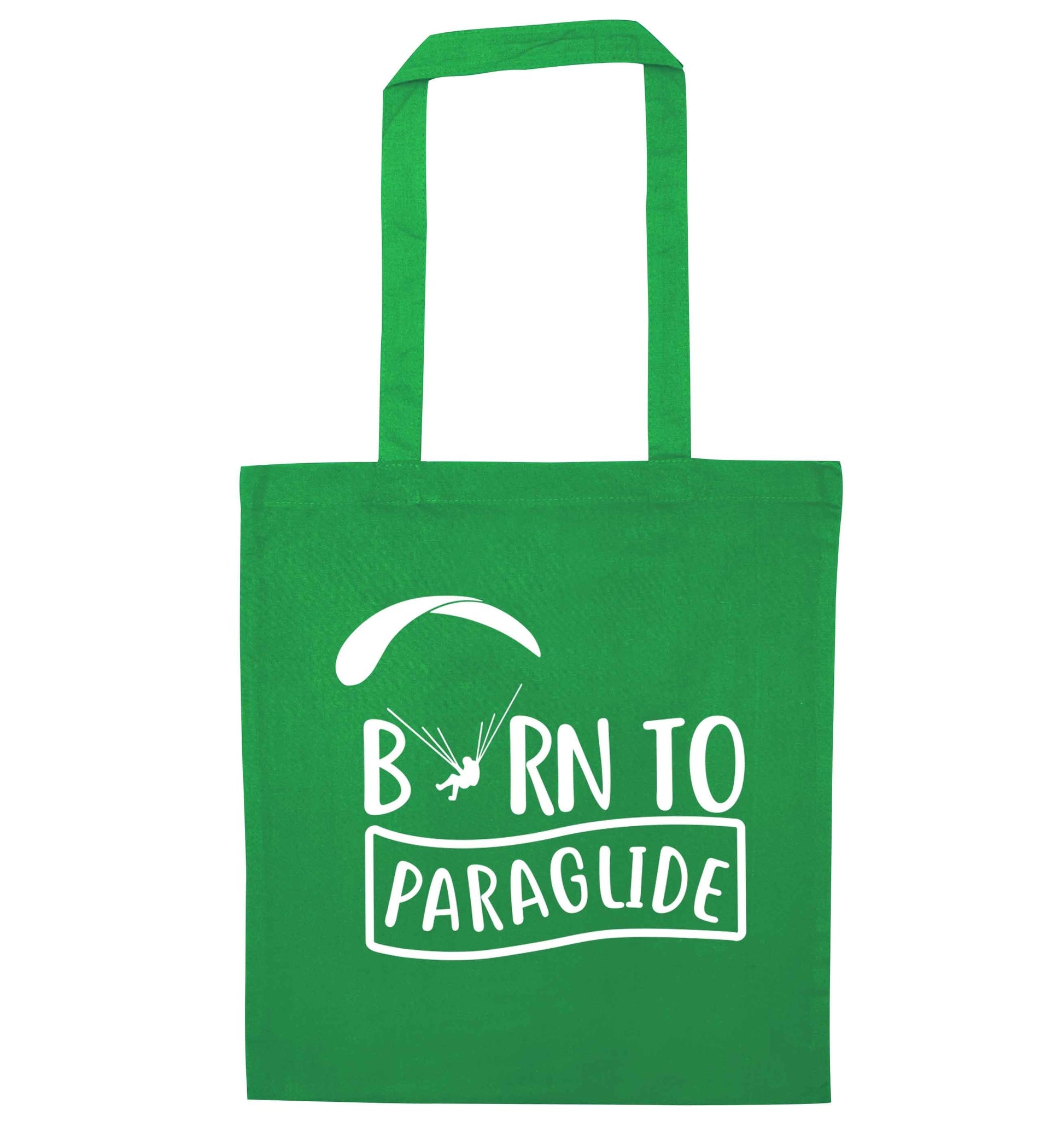 Born to paraglide green tote bag
