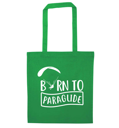 Born to paraglide green tote bag