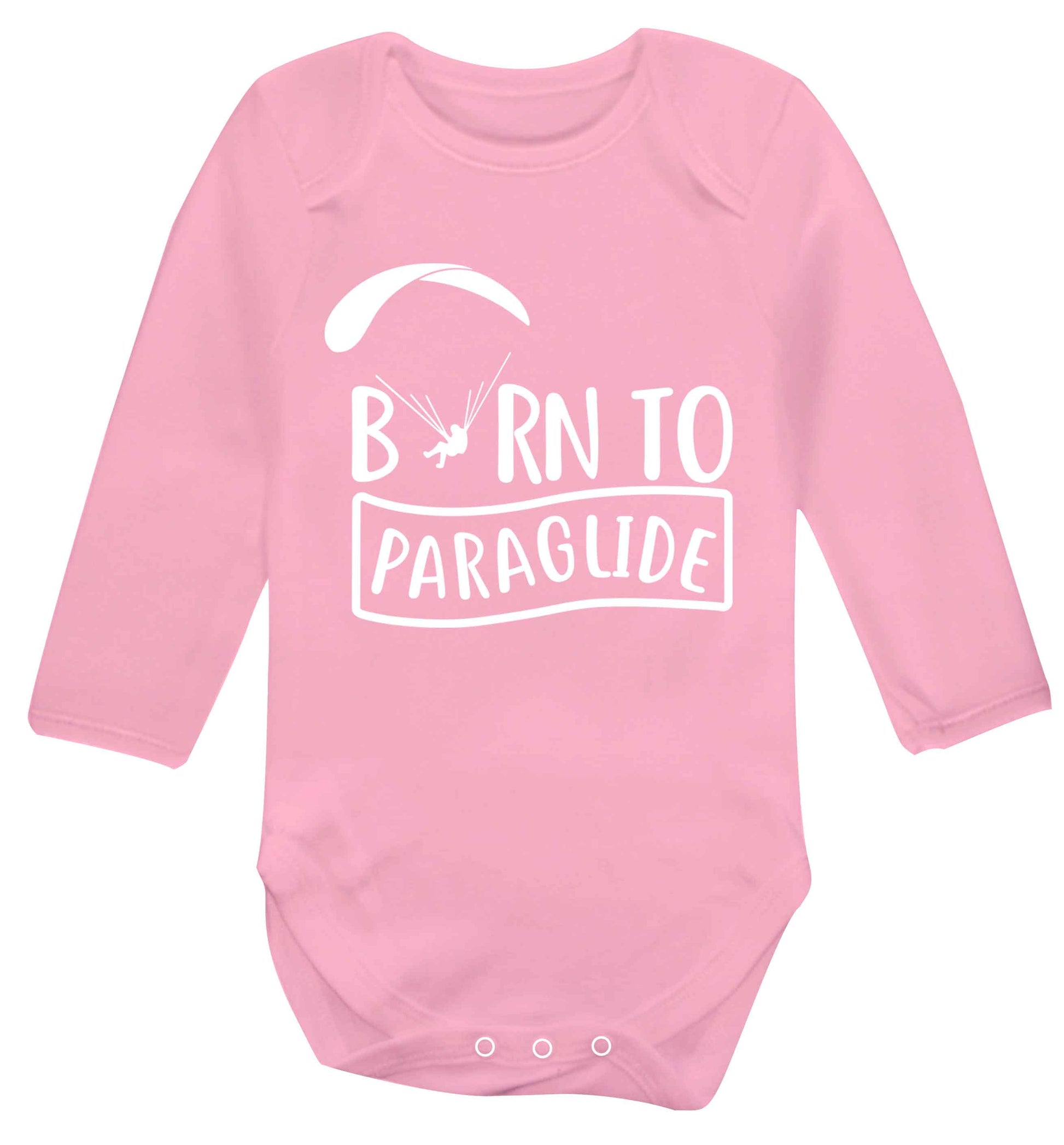 Born to paraglide Baby Vest long sleeved pale pink 6-12 months