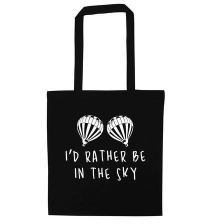 My head is in the clouds black tote bag