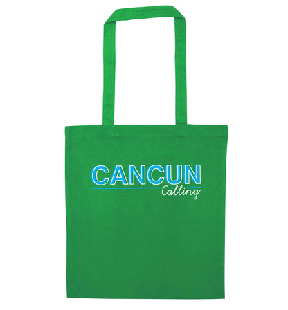 Cancun calling green tote bag