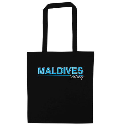 Maldives calling black tote bag