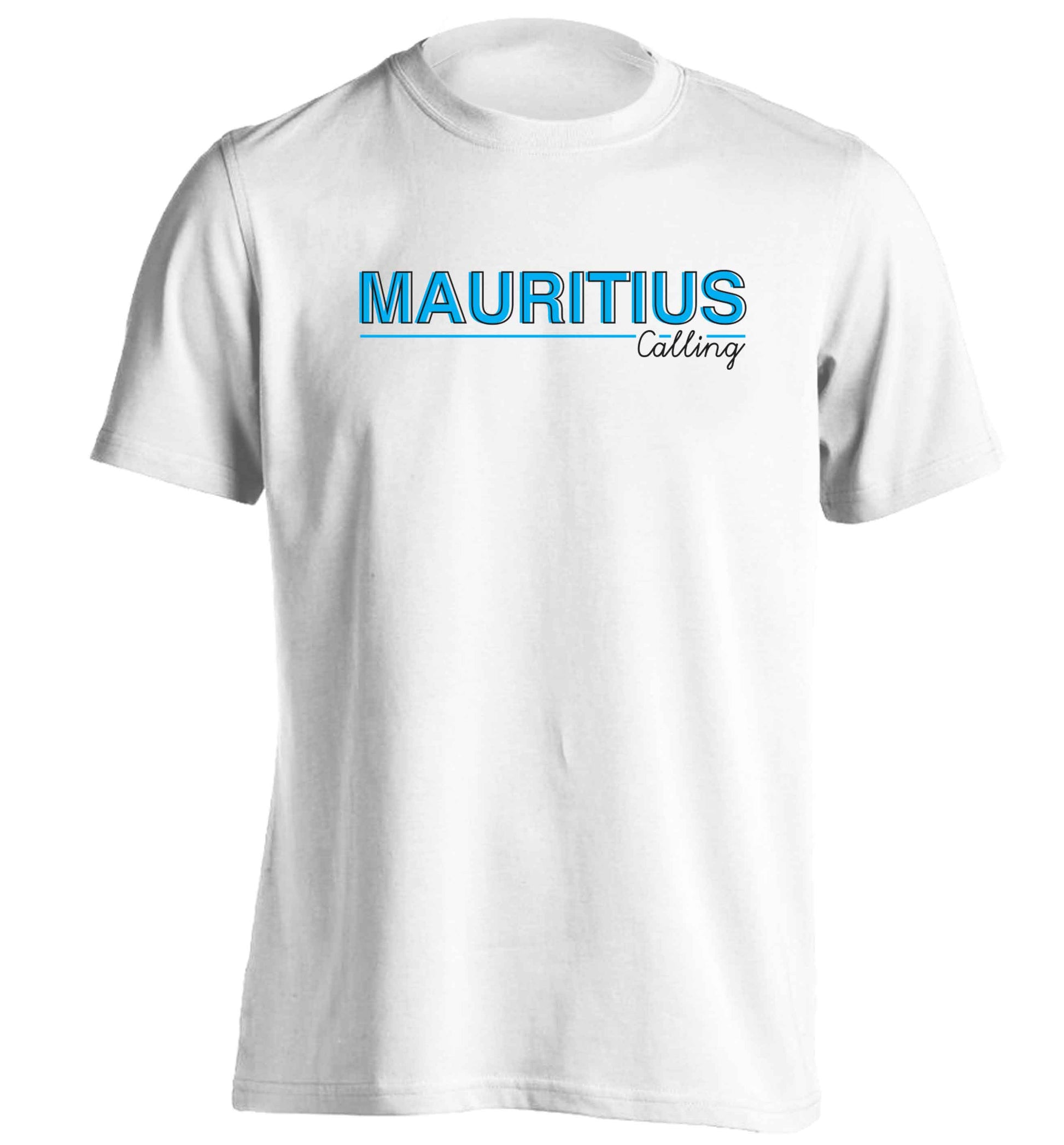 Mauritius calling adults unisex white Tshirt 2XL