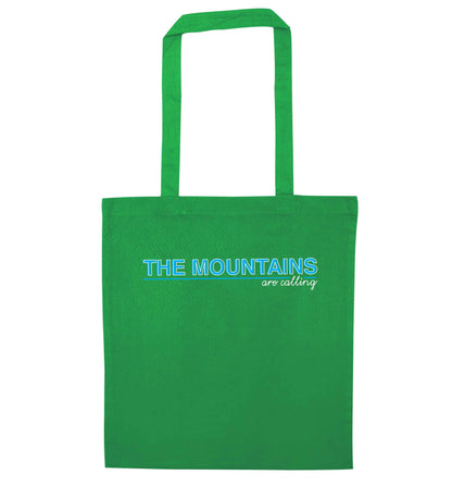 The mountains are calling green tote bag