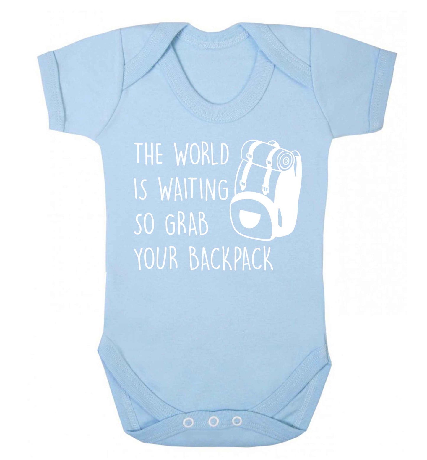 The world is waiting so grab your backpack Baby Vest pale blue 18-24 months