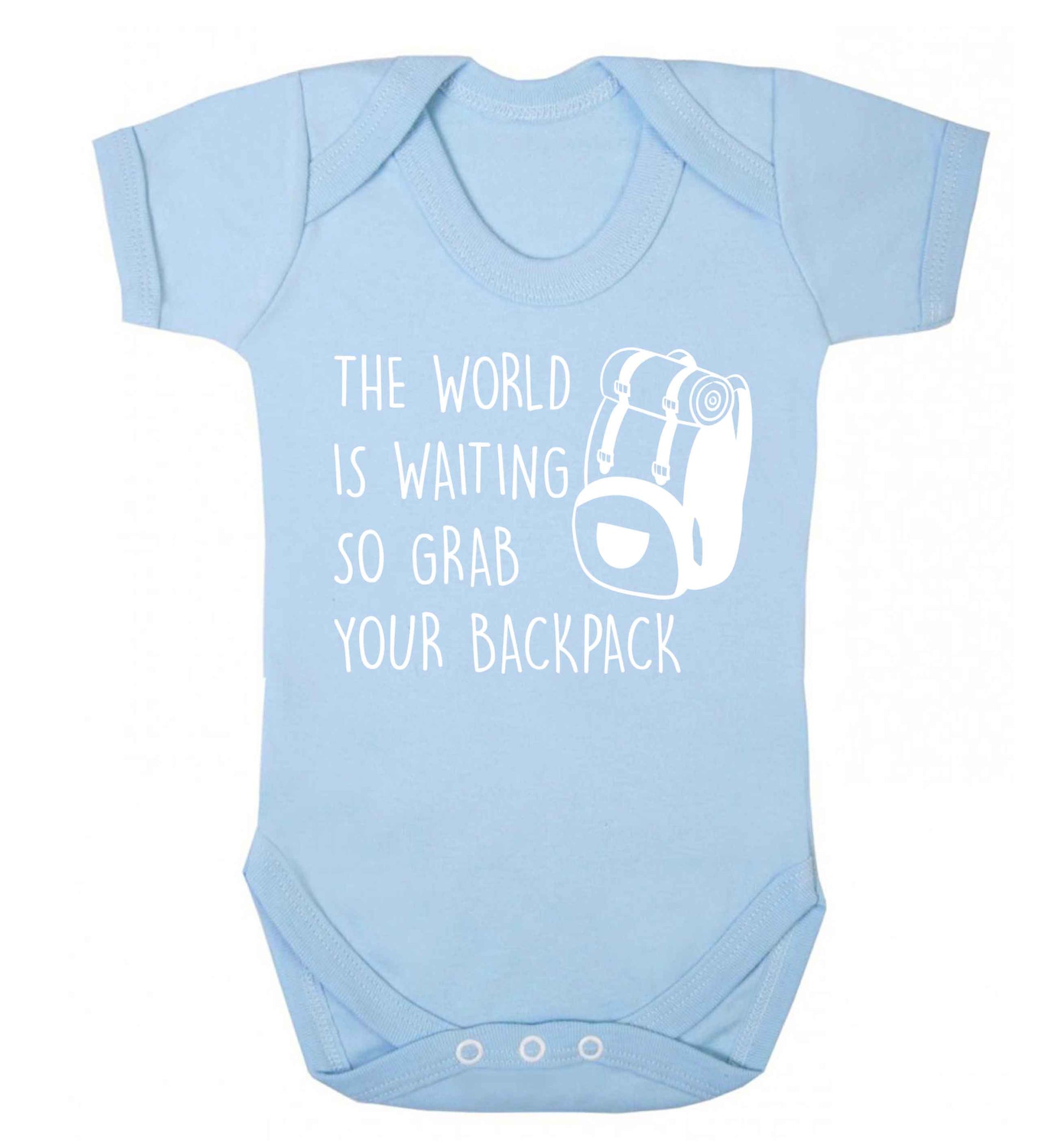 The world is waiting so grab your backpack Baby Vest pale blue 18-24 months