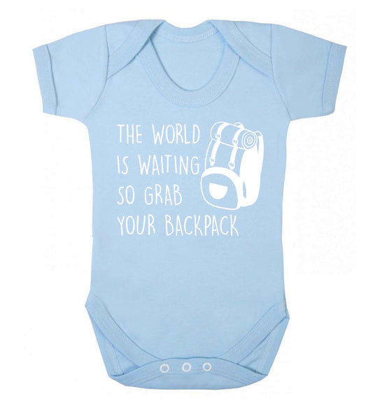 The world is waiting so grab your backpack Baby Vest pale blue 18-24 months