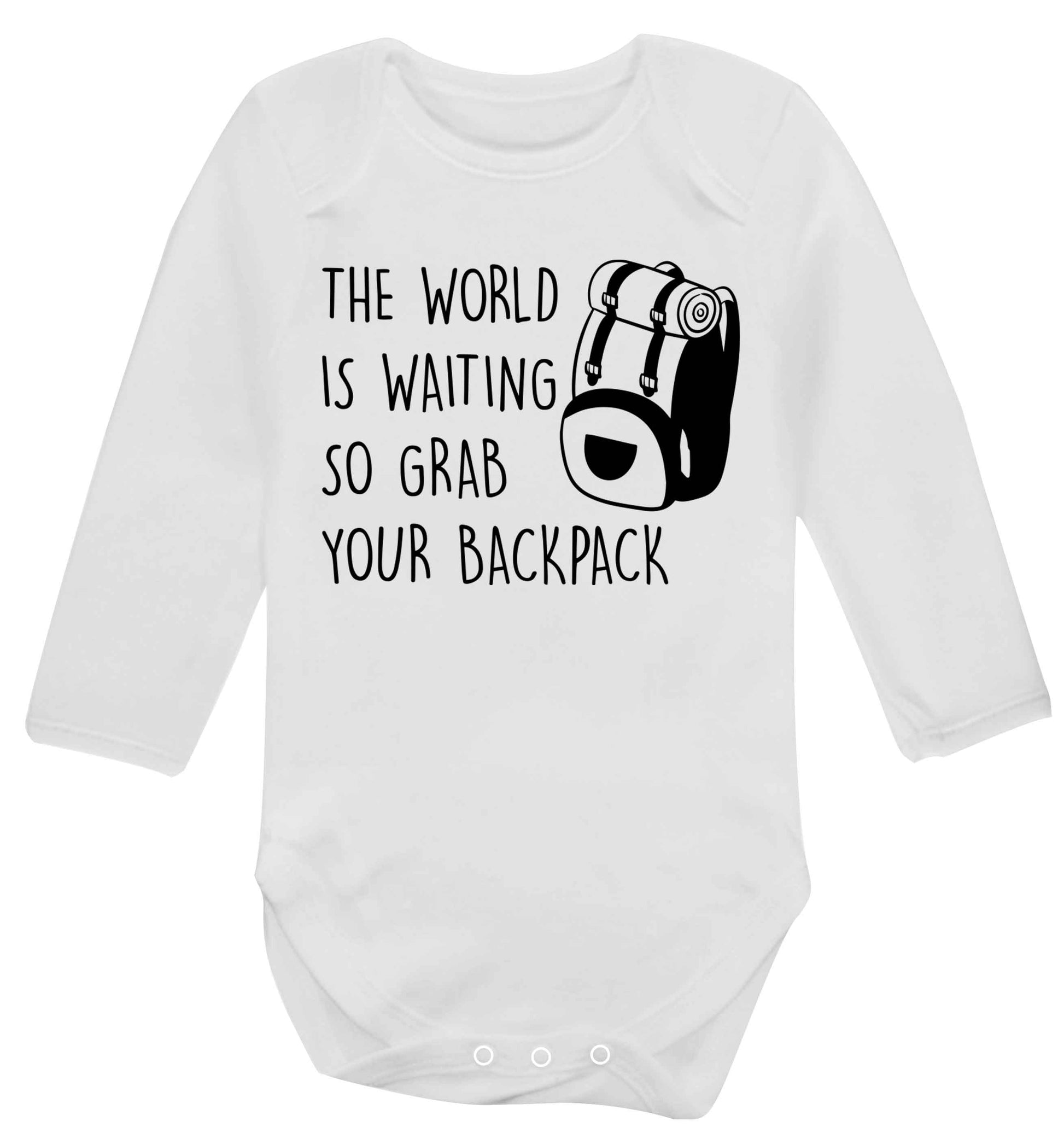 The world is waiting so grab your backpack Baby Vest long sleeved white 6-12 months