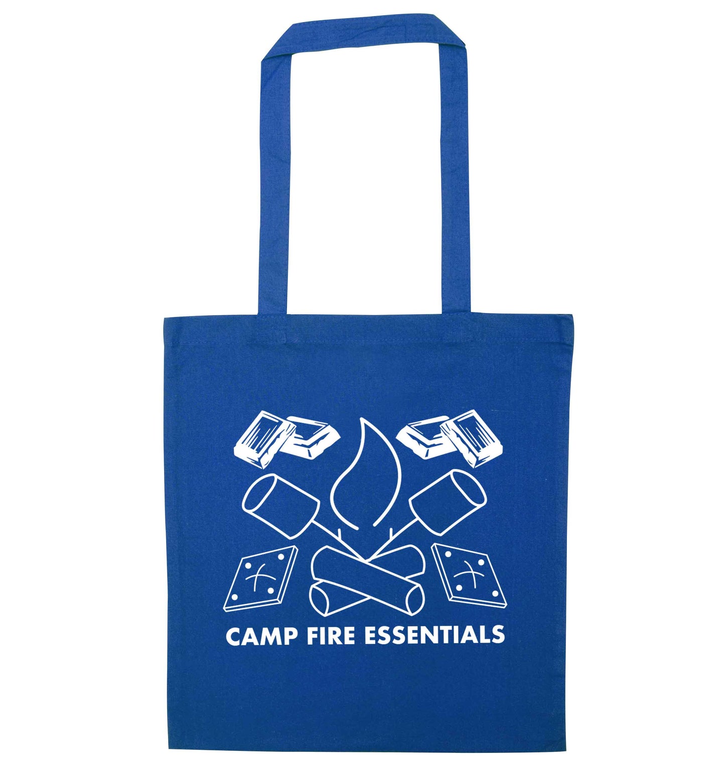 Campfire essentials blue tote bag