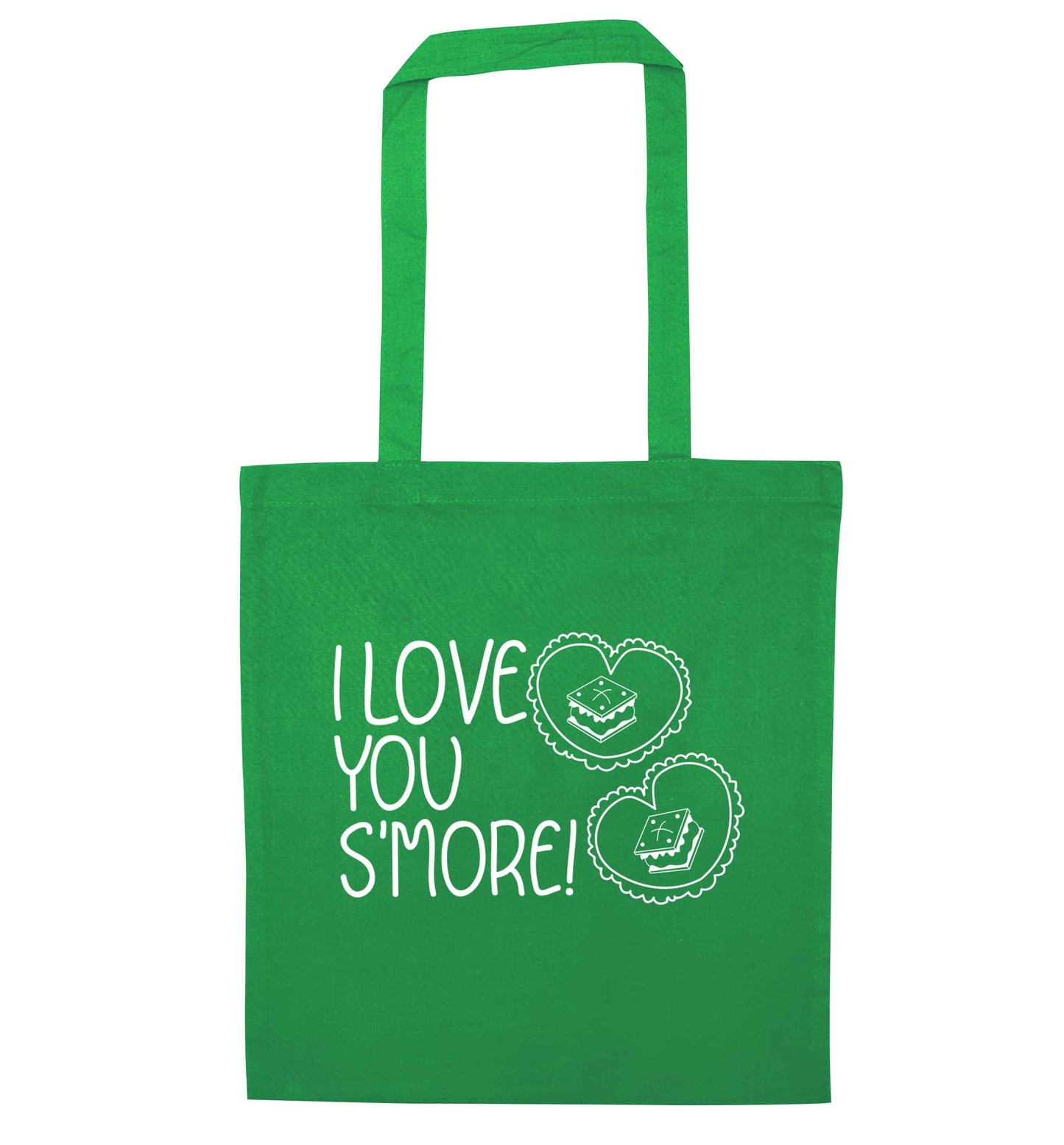 I love you s'more than anything green tote bag