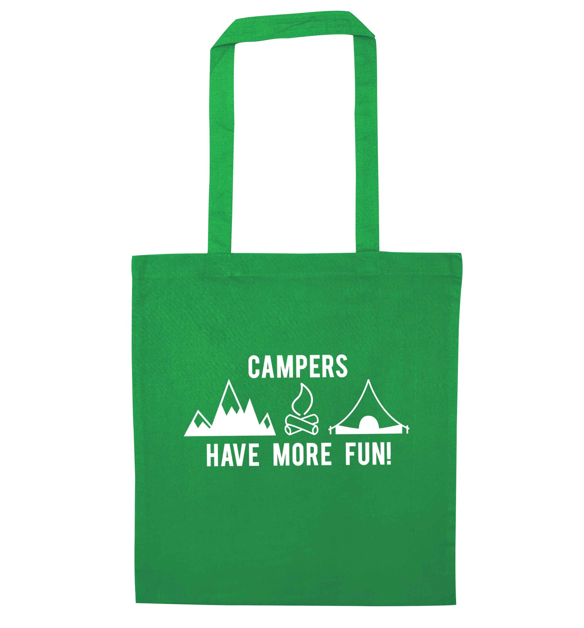 Campers have more fun green tote bag