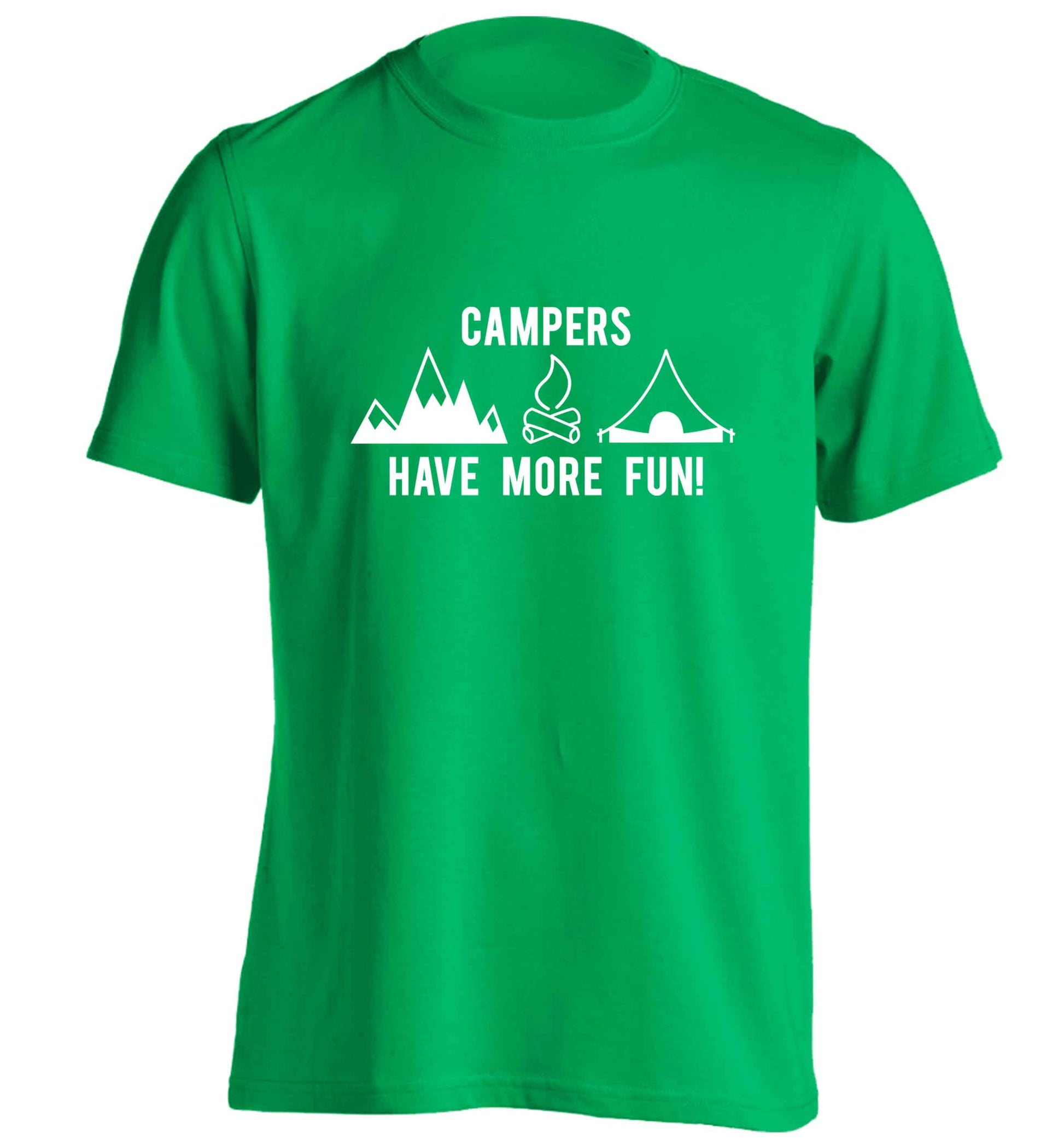 Campers have more fun adults unisex green Tshirt 2XL
