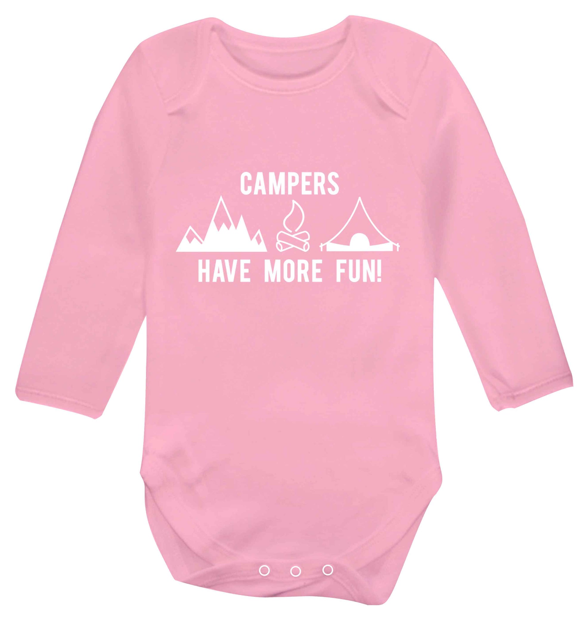Campers have more fun Baby Vest long sleeved pale pink 6-12 months