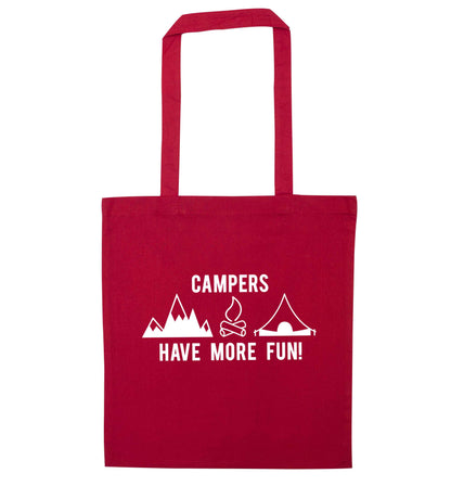Campers have more fun red tote bag