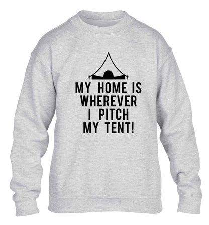 My home is wherever I pitch my tent! children's grey sweater 12-13 Years